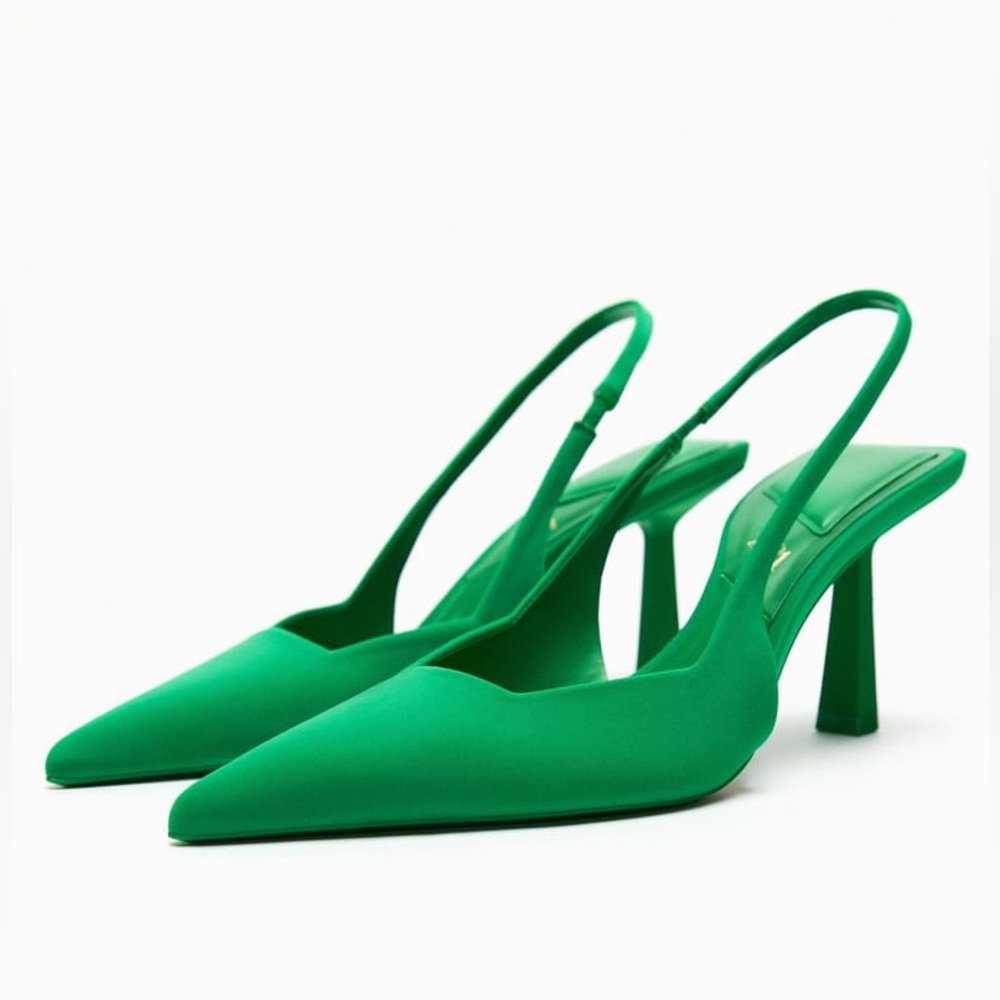 Zara AMAZING GREEN FABRIC HEELED SLINGBACKS. Size 8/39 - Picture 5 of 6